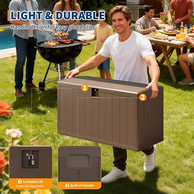 Large 130 Gallon Outdoor Storage Box, Waterproof & Lockable Outdoor Deck Box for Garden Tools, Pool Accessories & Cushions