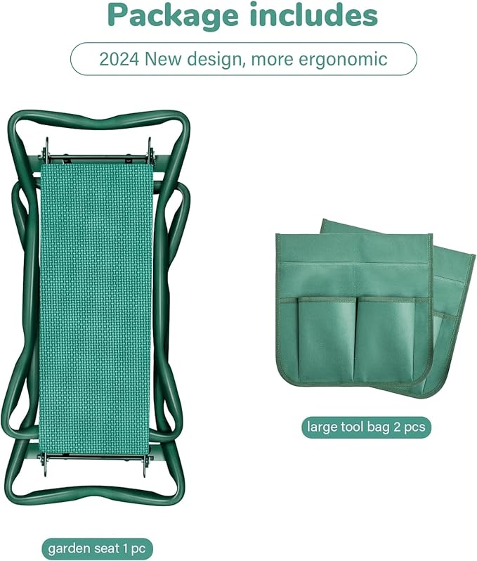 YSSOA New Garden Kneeler and Seat, with Sturdy Soft EVA Foam Pad, Hold Up to 330lb, Foldable Kneeling Bench, with 2 Tool Pouch for Gardening, Fishing, Camping, Green, Arbor Day Gift