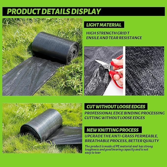 3x50FT Weed Barrier Landscape Fabric Heavy Duty, 3.2oz Durable Geotextile Fabric, Block Gardening Ground Cover Weed Mat, Weed Control Garden Cloth for Landscaping, French Drains, Yard Driveway