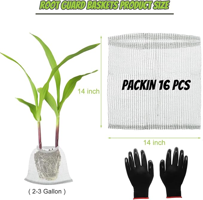 16 Pcs Root Guard Gopher Proof Stainless Wire Steel Baskets, 3 Gallon Gophers Moles Voles Mesh Baskets Protect Plant Roots Tubers Trees Flowers Crops (16 Pcs 3 Gallon)