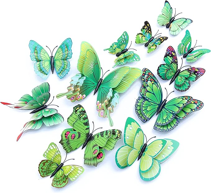 OPSEAM Butterfly Wall Decor 72 PCS, 3D Butterflies Stickers for Party Decorations with Magnets (Green, 72)
