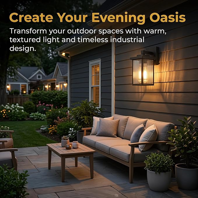 Matte Black Porch Light, Waterproof Outdoor Wall Light | Corrosion-Resistant Metal, Textured Glass Cuts Glare, Easy DIY Install on Porch, Garage