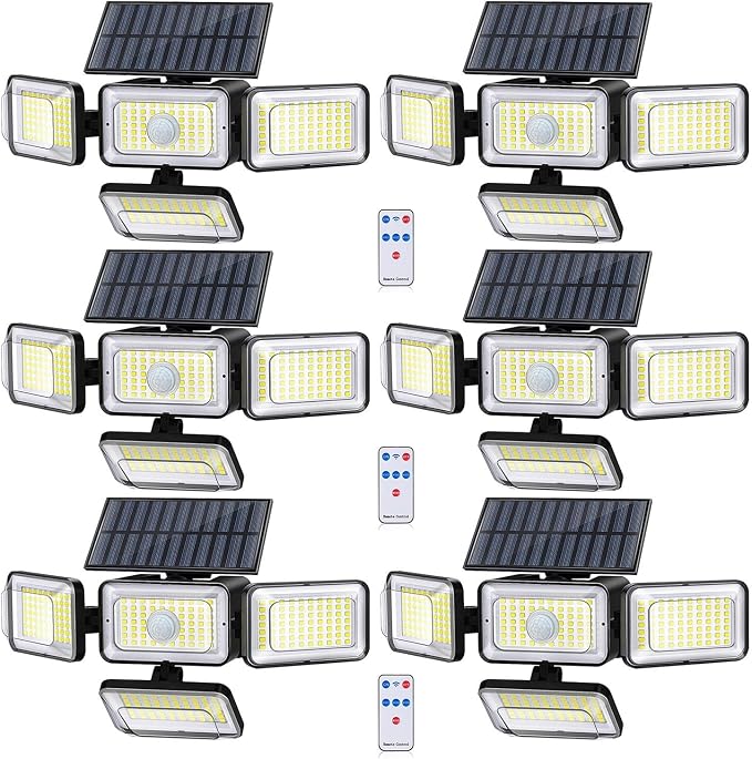 Solar Lights Outdoor, 288 LED 2800LM Motion Sensor Outdoor Light with Remote Control, 4 Heads IP65 Waterproof Solar Flood Security Lights for Outside Patio Wall -6PACK