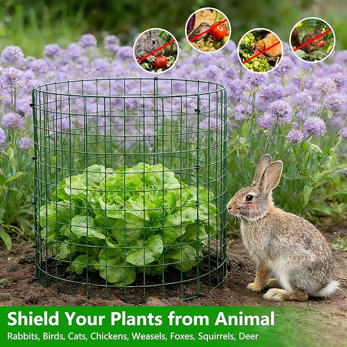 8 Pack Plant Protectors from Animals, 12''x14'' Metal Plant Cages for Outdoor Plants, Garden Plant Protector with Stakes & Zip Ties, Keep Rabbits Squirrels Out, Plant Cage for Flowers Vegetables