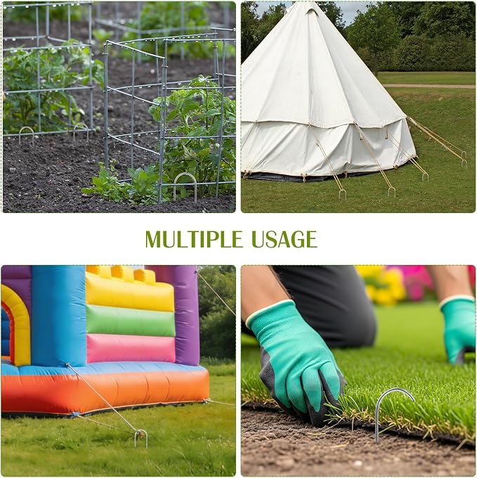 Whonline 22 Pack Landscape Staples 6 Inch, Galvanized Round-Top Garden Stakes Tent Stakes Heavy Duty 11 Gauge U Pins Ground Lawn Staples for Weed Barrier Fabric, Fence, Irrigation Soaker Drip Hose