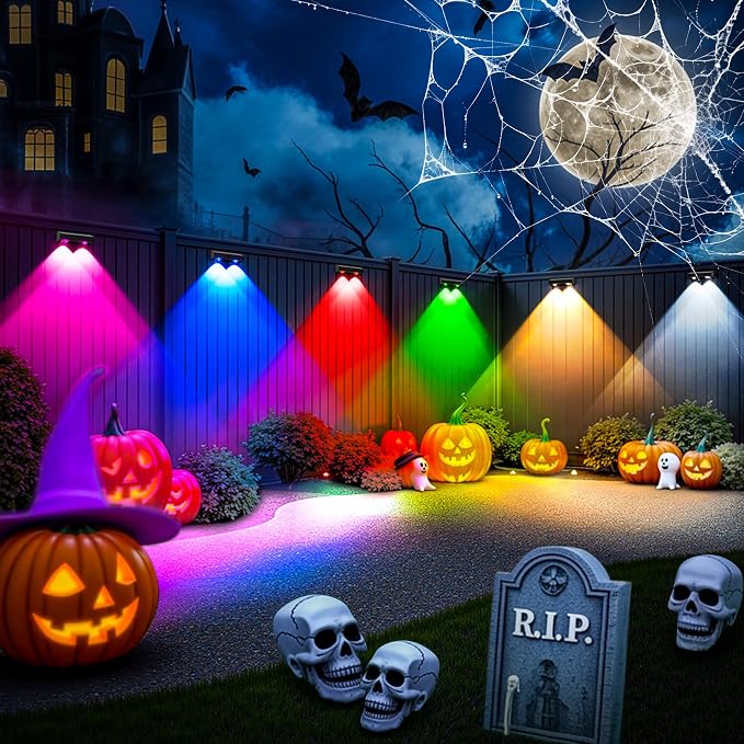 SOLPEX Solar Fence Lights Outdoor, 9 Fixed Colors ＆ Color Changing Fence Solar Lights Outdoor Waterproof IP65, LED Deck Lighting for Halloween Wall Backyard Step Railing Patio Pool Porch(12 Pack)
