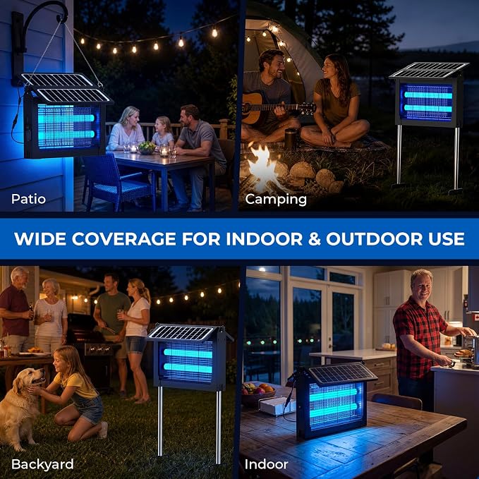 Solar Bug Zapper, 4500V Mosquito Zapper Outdoor Waterproof with Dual Solar Panel, USB Rechargeable Mosquito Killer, Cordless Fly Insect Zapper Waterproof for Patio Yard Garden Home Camping