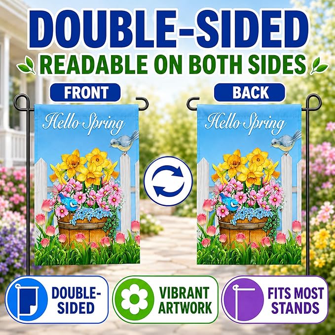 Seasonal Garden Flags Set of 10 12x18 inch Double Sided Yard Flags, Outside Small Garden Flag with Anti-Wind Clip and Stopper, Outdoor Holiday Lawn Decorative Decor
