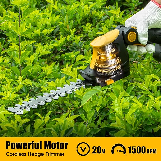 Hedge Trimmer Cordless for DEWALT 20V MAX Battery, 1200RPM Grass Trimmer Electric Hedge Trimmer, 2 in 1 Design, Perfect for Yard, Garden, and Lawn Care(Battery Not Included) (Yellow)