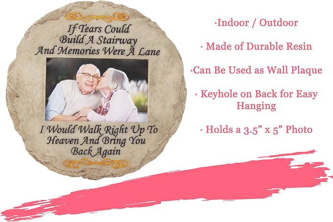 Spoontiques - Garden Décor - If Tears Could Build A Stairway with Picture Memorial Stepping Stone - Decorative Stone for Garden