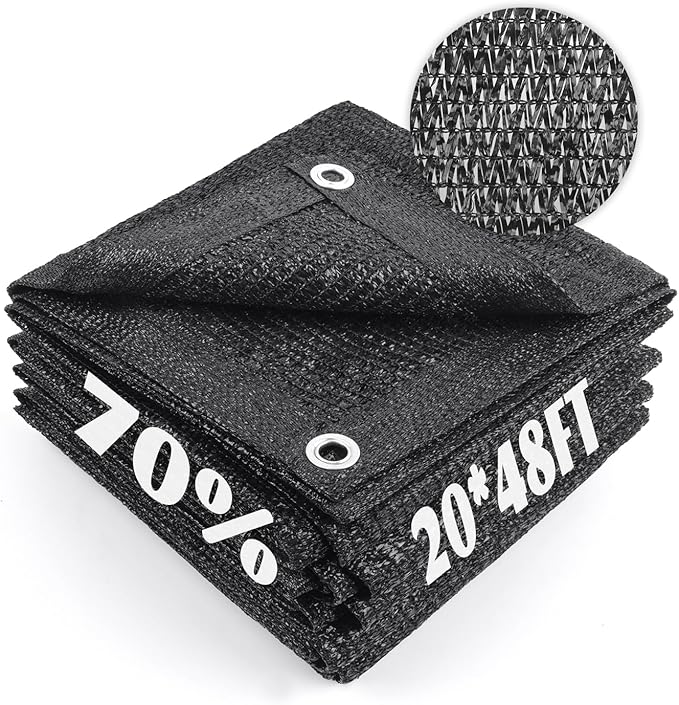Cool Area 70% Sun Shade Cloth Mesh Tarp with Grommets for Plant Cover 20x48ft Patio Canopy Garden Pergola Greenhouse Car Barn Kennel Black