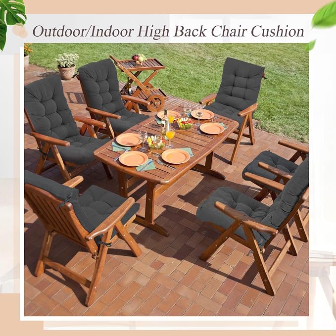Juexica 4 Sets Outdoor Patio Chair Cushions Seat High Back Tufted Pillow Replacement Rocking Chair Cushions Pads for Patio Summer Seasonal Indoor Home Office (20 x 20 Inch,Dark Gray)