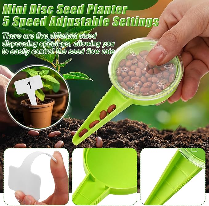 Lothee 19 Pcs Mini Seed Spreader Set Sowing Seed Dispenser with 5 Speeds Small Sowing Helper Tool for Seeds Hand Held Seedlings Dibber and Widger Set for Farm Lawn Garden Yard