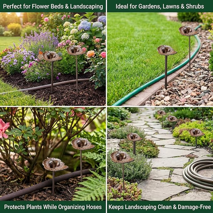 Carver's Olde Iron Decorative Garden Hose Guide Stake – 19" Solid Aluminum Heavy Duty Hose Protector for Landscaping, Flower Beds & Yard Edging - Frog