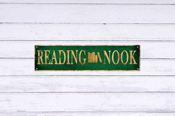Vintage Reading Nook Metal Tin Sign 4x16 in Rustic Perfect for Home Cabin Porch or Bedroom Decor Ideal Holiday Gift Home Wall Art Decor
