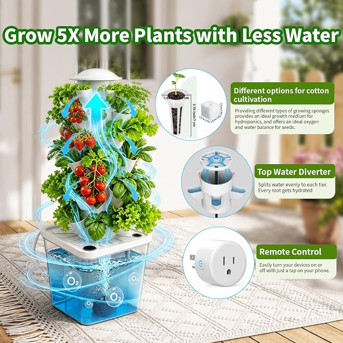 Hydroponics Growing System,30 Pods Hydroponic Tower,Space-Saving 5-Layer Vertical Gardening System,Indoor Plants Germination Kit for Herbs Fruits and Vegetables