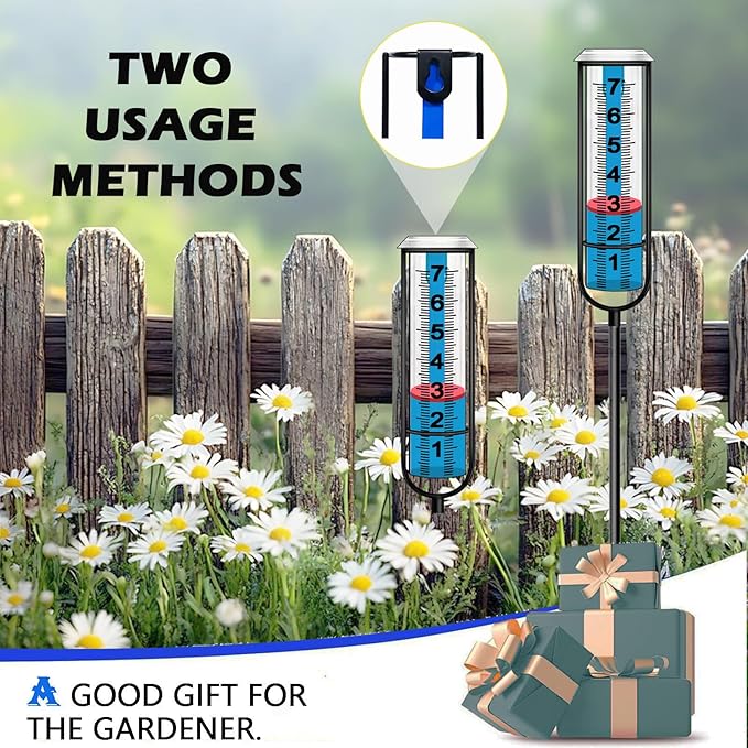 JMBay Rain Gauge Outdoor, Accurate rain gauges Outdoors Best Rated, Tall rain Gauge for Yard with Stake, Decorative rain Measure Gauge for Garden, Deck, Lawn with red Floating Buoy, Adjustable Height
