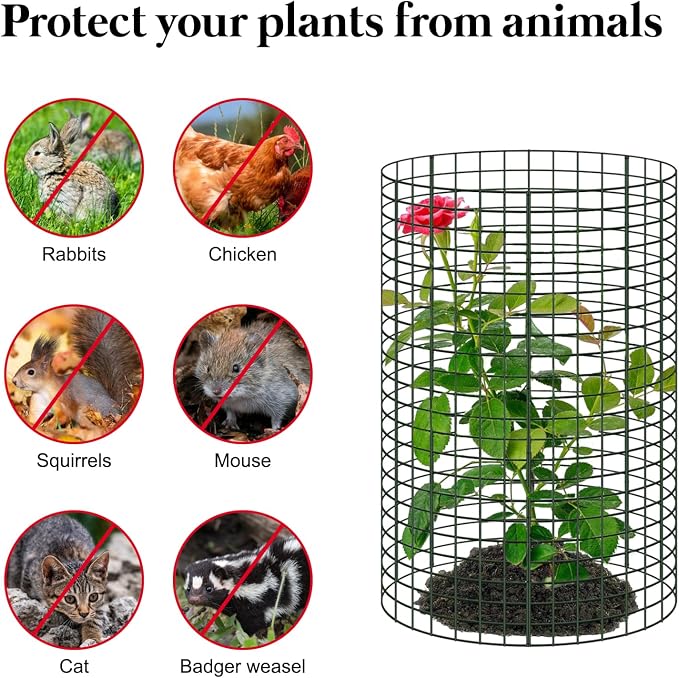 30 Pcs 24'' x 12'' Large Wire Plant Protector from Animals, 10 Pack Metal Plant Cage Chicken Wire Cloche with Ground Stakes and Nylon Tie to Keep Animals Out, Garden Protection Bunny Barricade