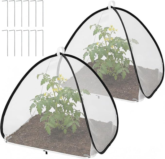 2 Pcs Pop Up Insect Barrier Plant Cover Tent, 22 x 22 x 22 Inch Foldable Garden Plant Protectors Mesh Enclosure, Garden Net Cage Bird Insect Guard Cover for Protecting Plants Fruits Vegetables