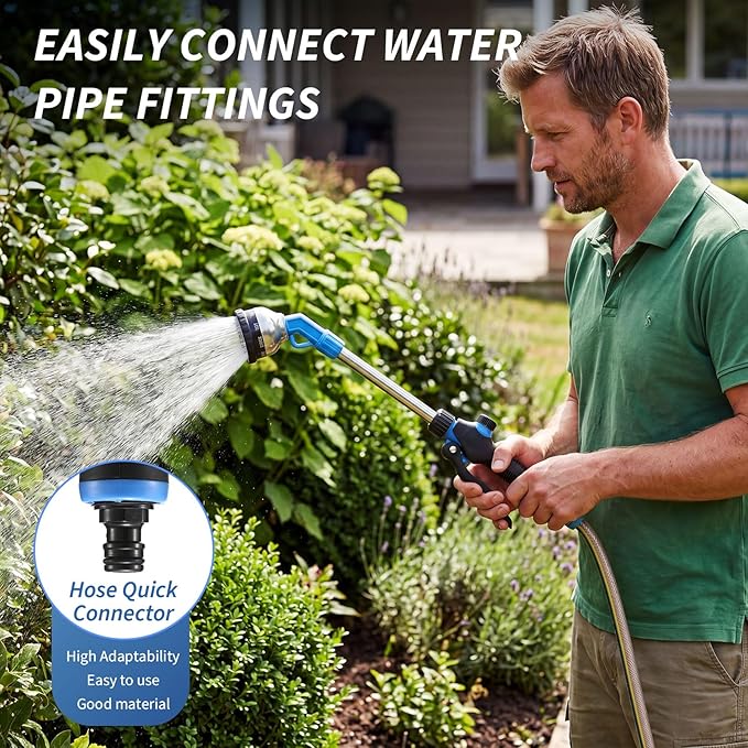 Hushee 2 Pack Garden Hose Wands 16'' Heavy Duty Metal Watering Wands with 180° Swivel Head Adjustable 9 Spray Patterns Long Hose Nozzle Sprayer Control for Hanging Baskets Tall Plants Car Wash