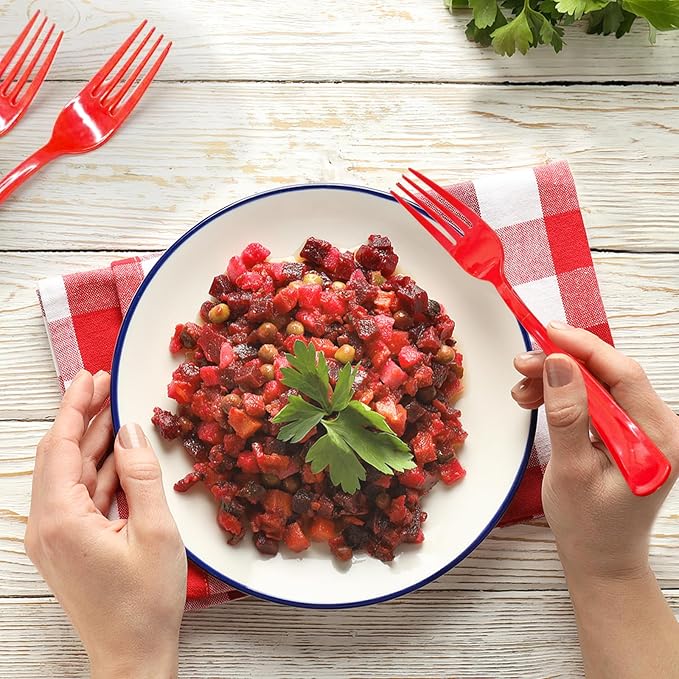 50 PCS Red Plastic Forks, Red Plastic Silverware, Heavy Duty Plastic Utensils - 50 Disposable Forks for Valentine's Day, Brithday, Holiday