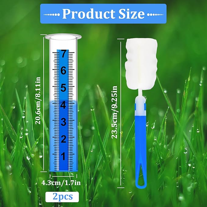 Rain Gauge Outdoor, Rain Gauge Replacement Tube, 7" Capacity Plastic Rain Gauges Outdoors Best Rated, Large Guage for Yard Garden Fence Lawn Farm, 2 Pcs Tubes with 1 Clean Brush