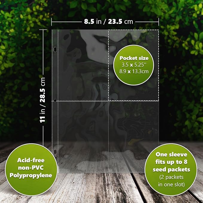 400 Pockets Seed Storage Organizer Sleeves (100 Pack) Slot Size 3.5x5, 4 Pocket Garden Seed Organizer, Clear Sleeves for Seed Packet Storage, Seed Keeper, Seed Organizer Binder