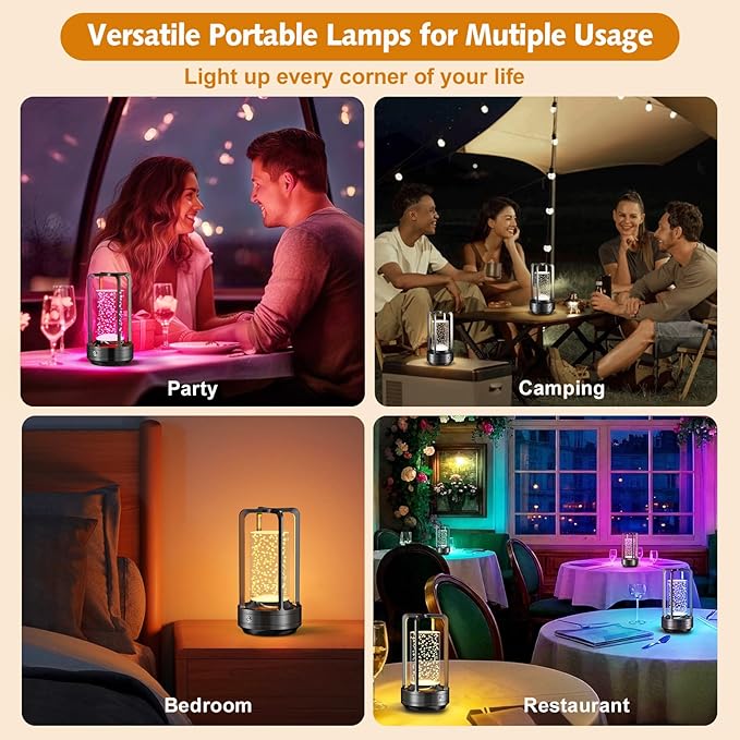 Portable Table Lamp for Outdoor Indoor: Cordless Rechargeable Desk Lamp with 10 Colors - Shower Lamp with Stepless Dimmable - Metal Battery Operated Lantern Light for Bedroom/Bar/Coffee Shop/Camping