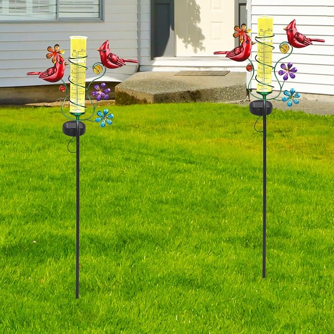 Rain Gauges Outdoors Best Rated, Freeze Proof Cardinal Rain Measure Gauge for Yard Fence, Adjustable Height Large Rain Measuring Tool for Garden