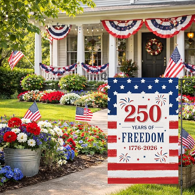Louise Maelys 250th Anniversary Garden Flag 12x18 Inch, 250 Years American Patriotic USA Yard Banner Sign Double Sided, Commemorative Home 4th of July Outside Outdoor Decor