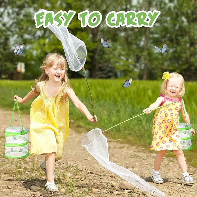 Sherr 2 Pcs Mini Butterfly Habitat Cage Clear Mesh Butterfly Net Cage Container Foldable Terrarium, 6.2x7.1inch (Green)