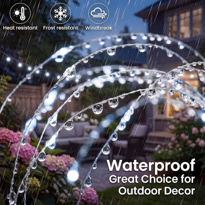 btfarm 2 Pack 120 LED Solar Garden Lights Outdoor, 8 Modes Firework Lights Solar Powered, Waterproof Twinkle Fairy Light Outside for Yard Patio Pathway Pool Christmas Party Decorative, Cool White