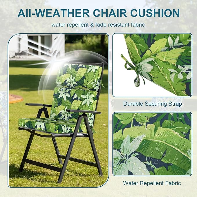 DYTXIII Outdoor High Back Chair Cushions Set of 2, 44"x22" Water Repellent Patio Seat Cushions with Elastic Sponge, All Weather Chair Pads for Rocking, Dining Chairs, Patio Furniture - Jungle Leaves
