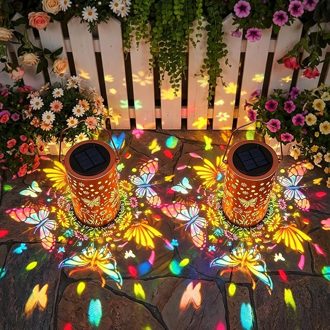 Colorful Butterfly Solar Lanterns Outdoor Waterproof, Garden Decor Gifts for Women Mom Sister Grandma, LED Hanging Solar Lantern Lights Outside for Table Yard Lawn Garden Path Porch Decor