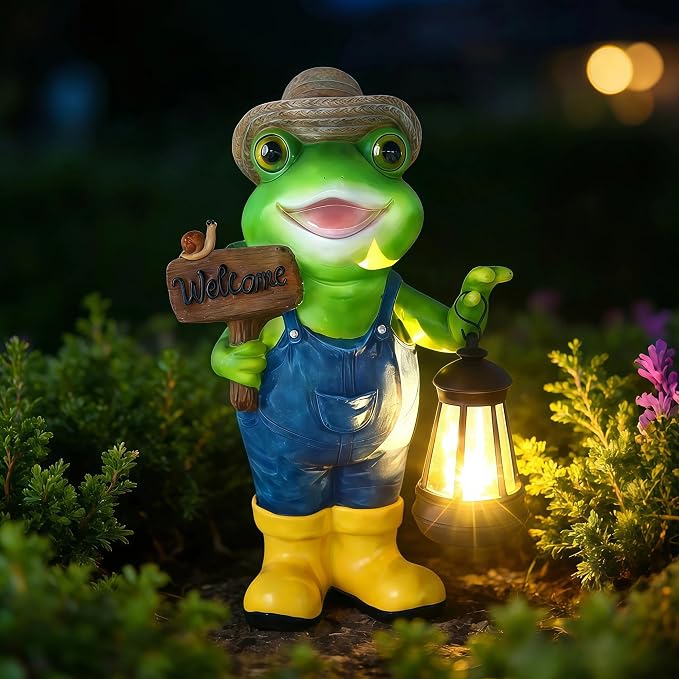 Solar Garden Statues Frog Garden Decor Figurine Lights for Outside | Yard Decorations Outdoor Patio Decor, Gardening Gifts for Women
