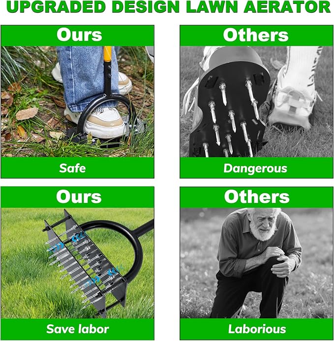 Garden Lawn Aerator & Aerator Lawn Tool - Manual Grass Plug Aerators & A Cleaning Tool, Coring Aeration Tools, Manual Yard Aerator for Lawn with 15 Spikes, Automatic Dirt and Leaf
