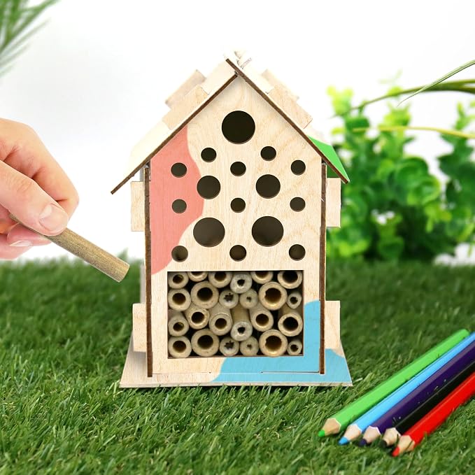 Gift Republic Handmade Habitats Personalised Bug Hostel Kit with 6-Pack Colouring Wooden Pencils, Multicolour