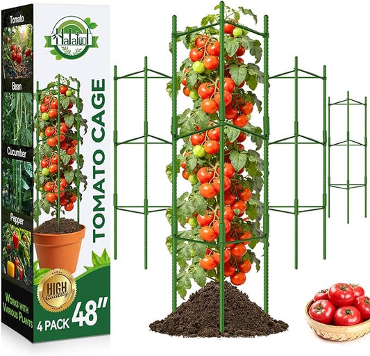 Halatool 4 Pack Tomato Cages for Garden, Up to 48in Adjustable Tomato Cage, Garden Stakes Tomatoe Trellis for Pots, Tomatoes Plant Support for Raised Garden Bed & Climbing Vegetables Flowers