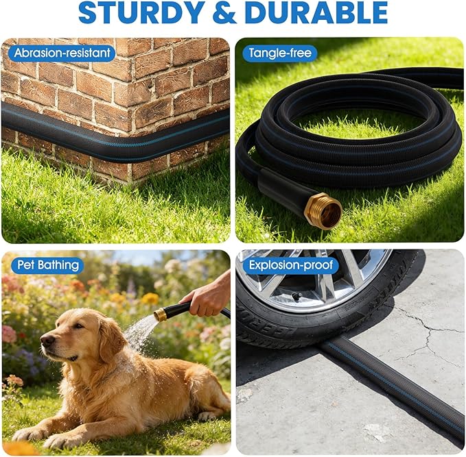 50FT Non-Expanding Garden Hose, Ultra Lightweight Water Hose, Durable & Flexible Hose, Easy to Store and Carry, All-Weather Outdoor Hose for Lawn & Garden, Car Washing
