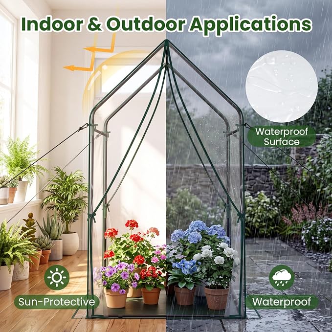Giantex Mini Greenhouse, Outdoor Portable Green House with Sturdy Metal Frame, Ground Stakes & Wind Ropes, Clear Tent Small Greenhouse for Indoor Outdoor Plants (54"x36"x67")