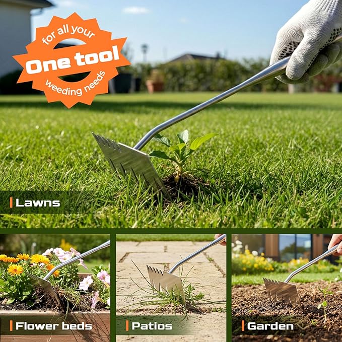 LOOHOI Garden Hand Weeder Tool, Heavy-Duty Stainless Steel Weeding Tool for Deep Root Removal, Portable Garden Weed Removal Tool for Lawn, Flower Beds & Yard