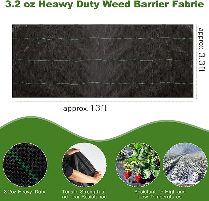 Approx.3.3FT×13FT Weed Barrier Fabric,Landscape Fabric, 3.2oz Weed Barrier Fabric Heavy Duty,Weed Control Garden Cloth,Woven Geotextile Fabric for Garden Beds, Underlayment, Commercial Driveway