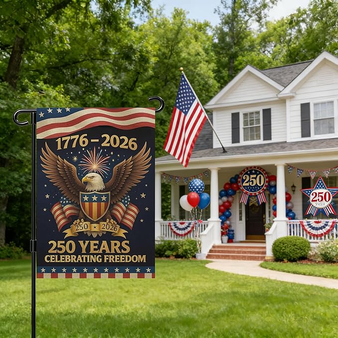 250 Anniversary Usa Garden Flags for Outside, 250 Anniversary USA Flag 1776-2026 Commemorative Patriotic Yard Sign Outdoor Banner Yard Sign 4th of July Decorations Double Sided Waterproof 250 Year American Flag 12x18 Inch