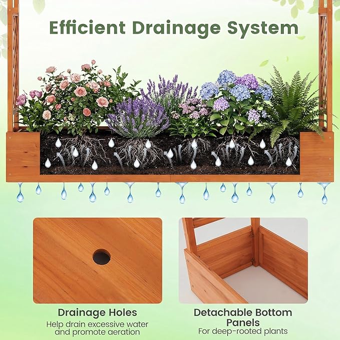 Giantex Wooden Raised Garden Bed with Trellis & Hanging Roof, Fir Wood Planter Box, 45” Freestanding Elevated Garden Bed for Outdoor Climbing Plants Vegetables Flowers, Patio & Balcony, Orange