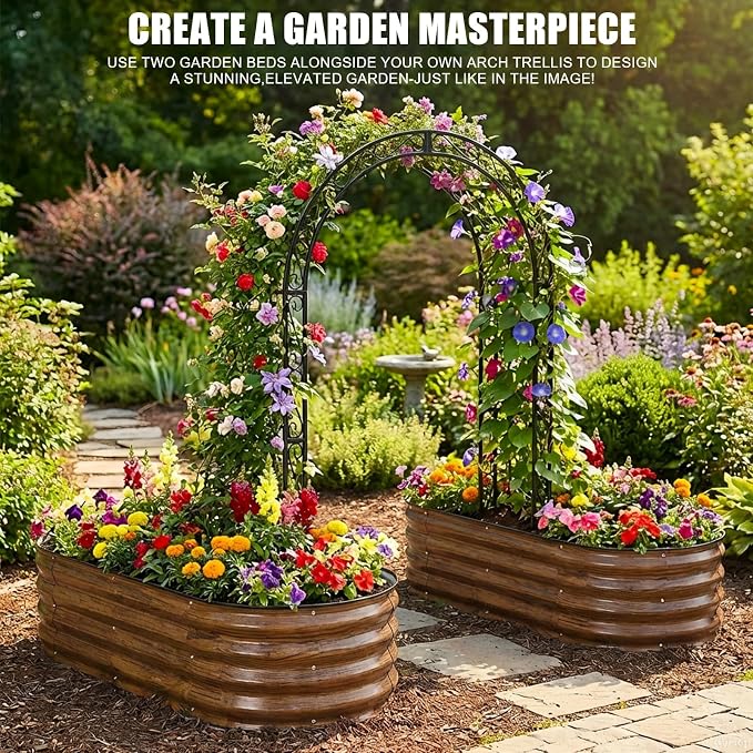 Galvanized Raised Garden Bed Outdoor, 2Pcs 4x2x1ft Oval Planter Box with Rubber Strip,Metal Raised Bed Kit for Vegetables Flowers Herbs, Grain