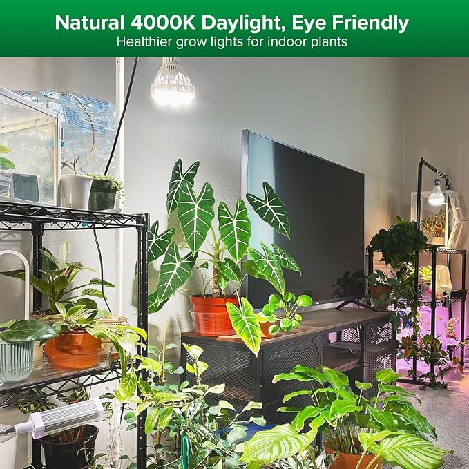 SANSI Grow Lights for Indoor Plants, Full Spectrum 36W Grow Light Bulbs (400 Watt Equiv) with Optical Lens for High PPFD, PPF 65.6 umol/s LED Energy Saving Plant Light for Indoor Growing Seed Starting