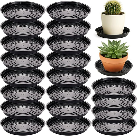 20 Packs 12 Inches Large Black Plant Saucers for Indoor Outdoor Use Heavy Duty Plastic Plant Trays for Planter Bulk Flower Pot Drip Trays to Catch Water, 4 to 20 Inch