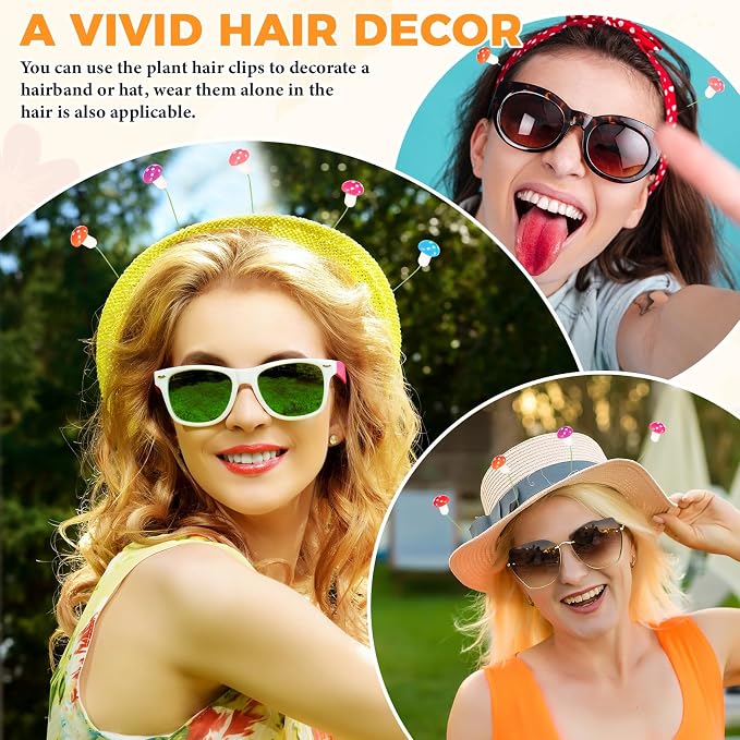 Tigeen 100 Pcs Rave Sprouts Bean Sprout Funny Hair Clips Mixed Style Plant Hairpins Hair Accessories for Home Party Irish(Mushroom)
