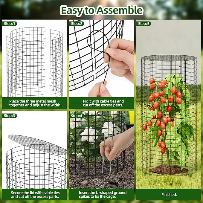 SPECILITE 10 Pack Plant Protector from Animals, 12"x14" Pre-Bent Wire Metal Mesh & Covers to Keep Rabbits, Squirrels, Chickens Out, Protects Vegetables, Flowers, Shrubs with Zip Ties, Stakes & Gloves