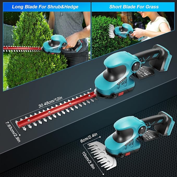 Pole Hedge Trimmer Cordless for Makita 18V Battery (No Battery), 2-in-1 Brushless 12" Hedge Trimmer and 3.9" Grass Shear with 8.5FT Extension Pole, 15Ft Long Reach for Tree Shrub Pruning
